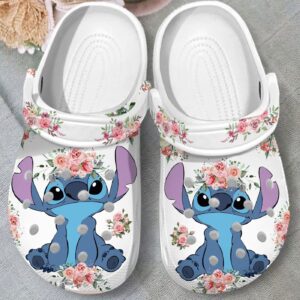 Cute Stitch Love Flower White Clogs For Kids & Adults