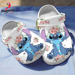 Cute Stitch Love Flower White Clogs For Kids & Adults