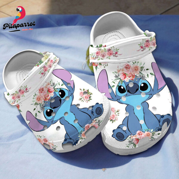 Cute Stitch Love Flower White Clogs For Kids & Adults