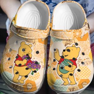 Cute Winnie The Pooh Love Flower & Honey Orange Clogs for Kids & Adults – Fun & Stylish Footwear for Pooh Lovers