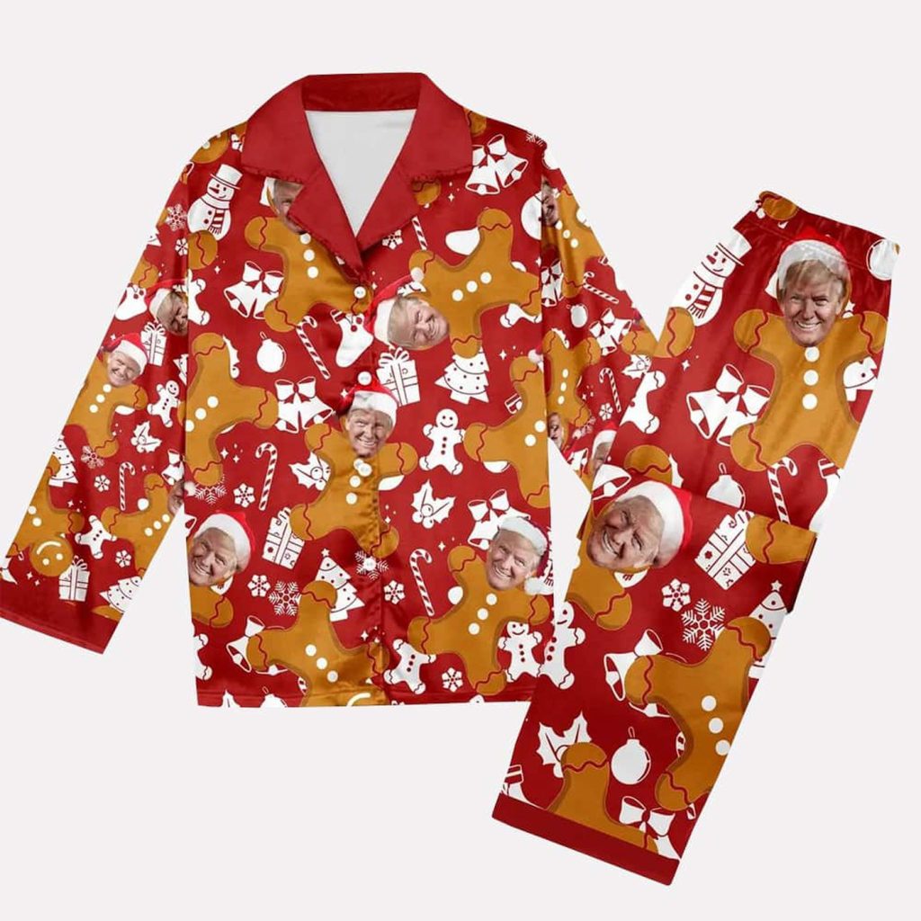Gingerbread Trump Face Christmas Pajamas Set Gingerbread Trump Face Christmas Pajamas Set