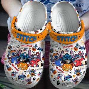 Happy Halloween Loli And Stitch Orange Clogs For Kids & Adults