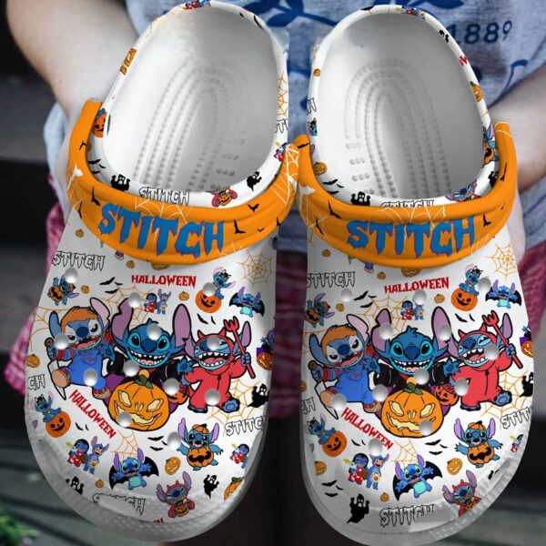 Happy Halloween Loli And Stitch Orange Clogs For Kids & Adults