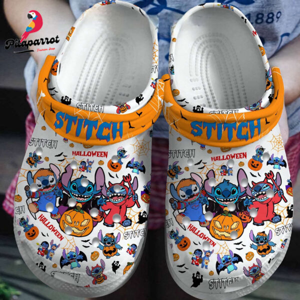 Happy Halloween Loli And Stitch Orange Clogs For Kids & Adults
