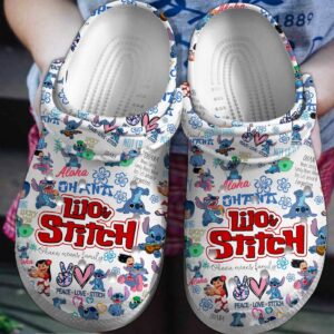 Happy Lilo And Stitch White Clogs For Kids & Adults
