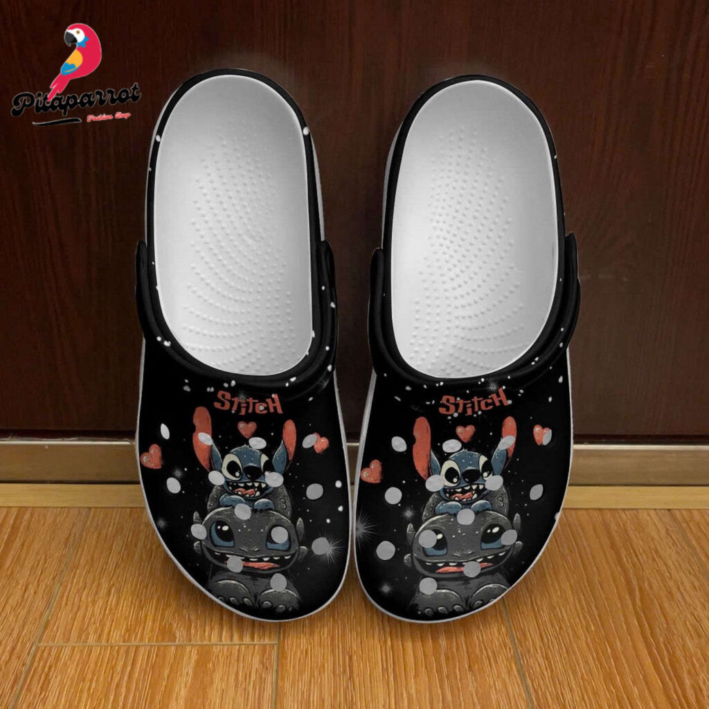 Happy Stitch And Toothless Black Clogs For Kids And Adults Happy Stitch And Toothless Black Clogs For Kids And Adults