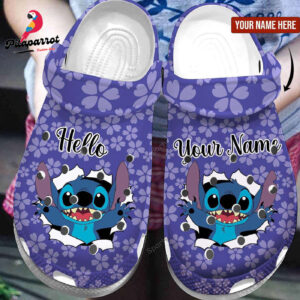 Hello Stitch Flower Purple Custom Name Clogs