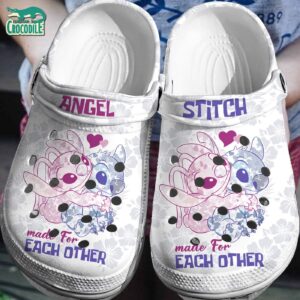 Hug Warm Stitch And Angel  White With Flower Clogs For Kids & Adults