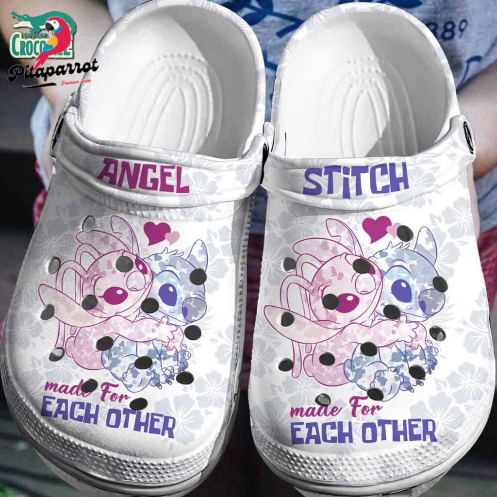 Hug Warm Stitch And Angel White With Flower Clogs For Kids & Adults Hug Warm Stitch And Angel White With Flower Clogs For Kids & Adults