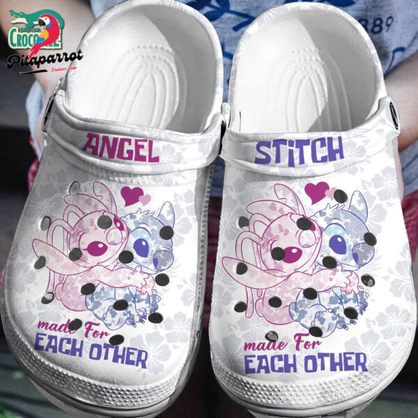 Hug Warm Stitch And Angel  White With Flower Clogs For Kids & Adults