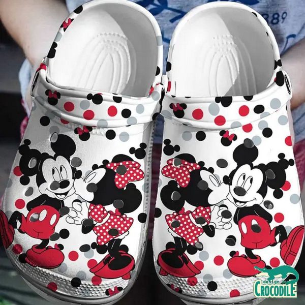 Kiss The Cheek Mickey And Minnie Mouse White Clogs For Men Women