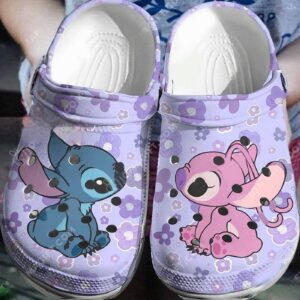 Love Eyes Stitch And Angel Puple with Violet Flower Clogs For Kids & Adults