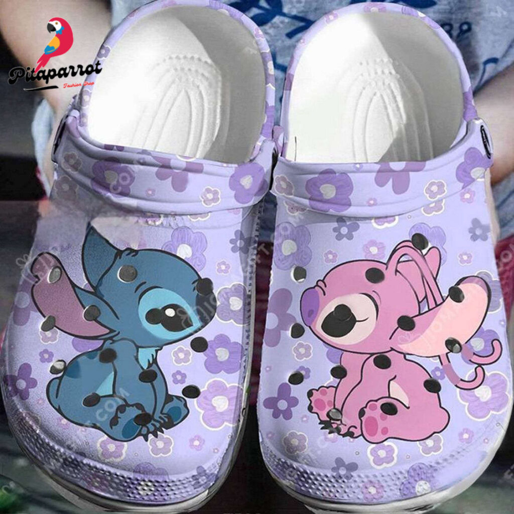Love Eyes Stitch And Angel Puple with Violet Flower Clogs For Kids & Adults Love Eyes Stitch And Angel Puple with Violet Flower Clogs For Kids & Adults