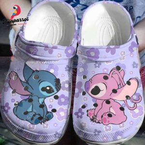 Love Eyes Stitch And Angel Puple with Violet Flower Clogs For Kids & Adults