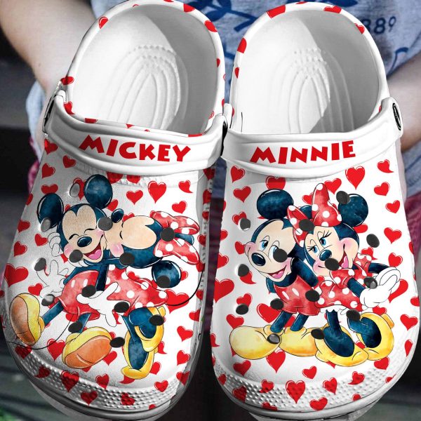 Loving You Mickey Mouse Blue White With Red Hearts Clogs For Men Women