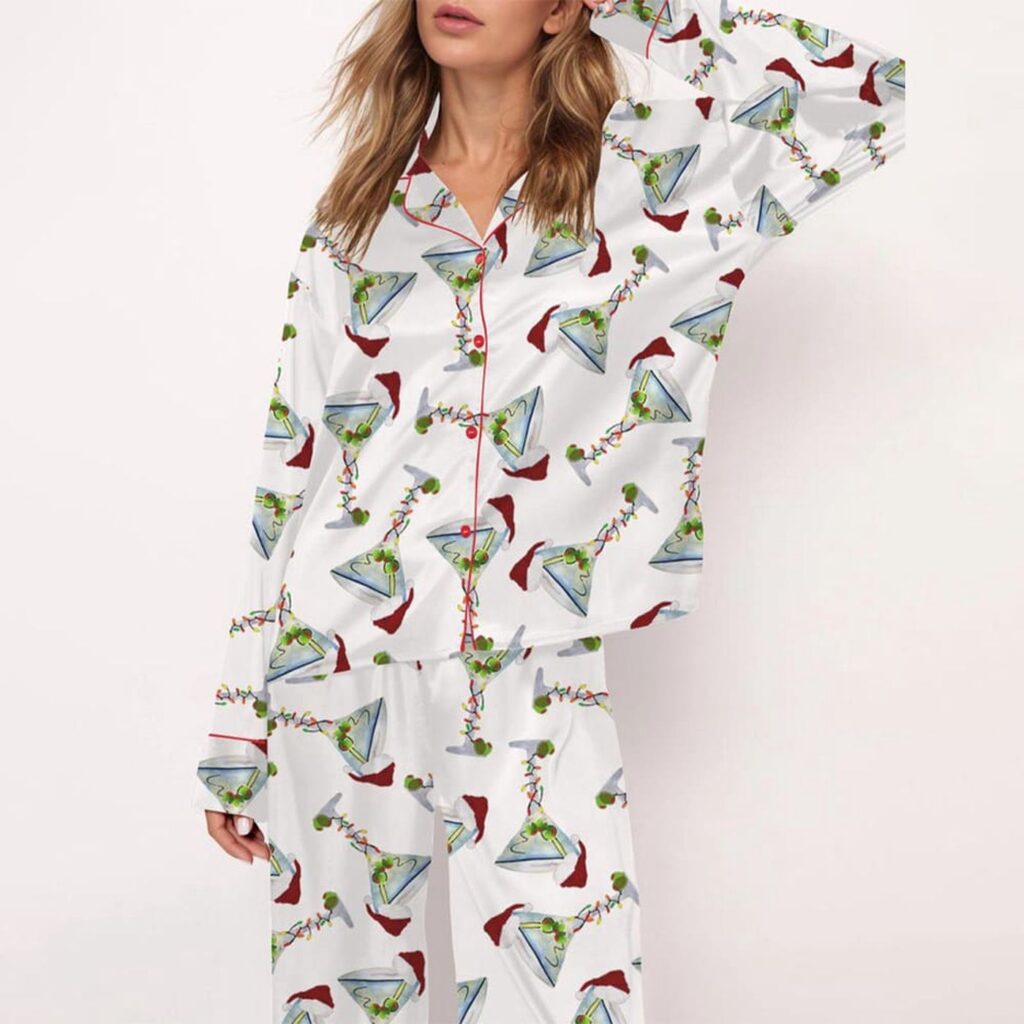 Martini Christmas Satin Pajama Set Gift for Women Martini Christmas Satin Pajama Set Gift for Women