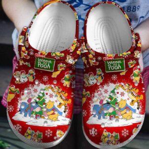 Merry Christmas Winnie The Pooh Red Clogs: Waterproof & Lightweight Clogs for Kids & Adults