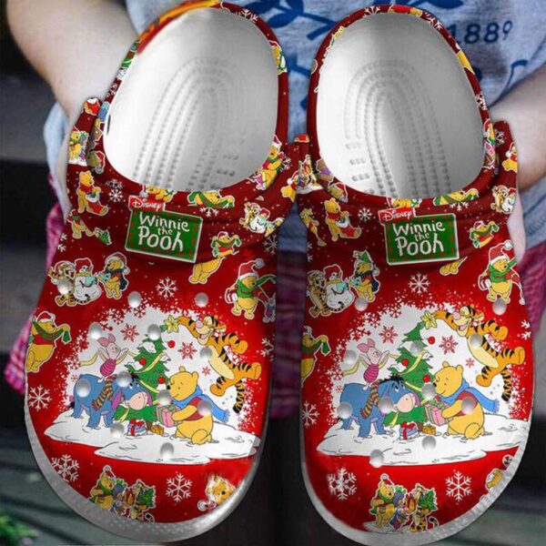 Merry Christmas Winnie The Pooh Red Clogs: Waterproof & Lightweight Clogs for Kids & Adults
