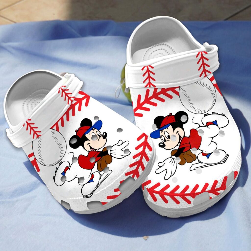 Mickey Mouse Loves Playing Baseball White Classic White Clogs Mickey Mouse Loves Playing Baseball White Classic White Clogs