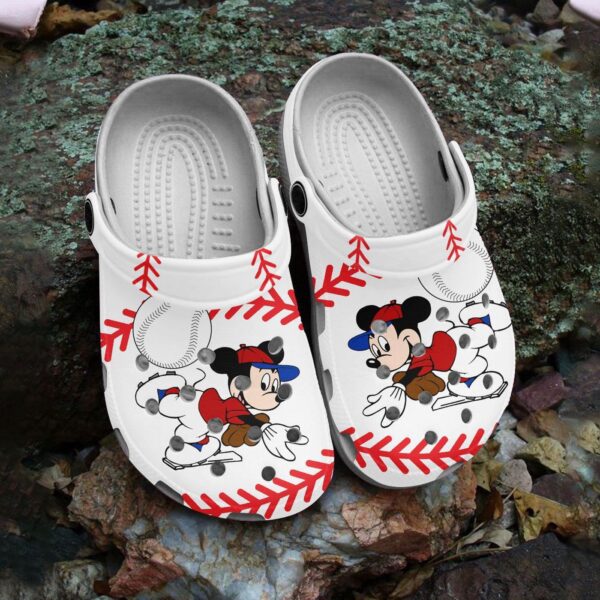 Mickey Mouse Loves Playing Baseball White Classic White Clogs