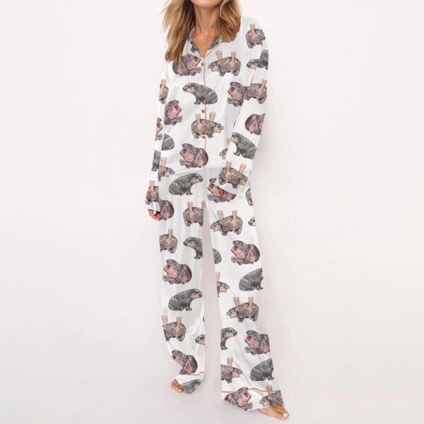Moo Deng Baby Hippo Satin Pajama Set Gift for Women