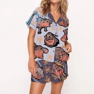 Moo Deng Baby Satin Pajama Set Gift for Women