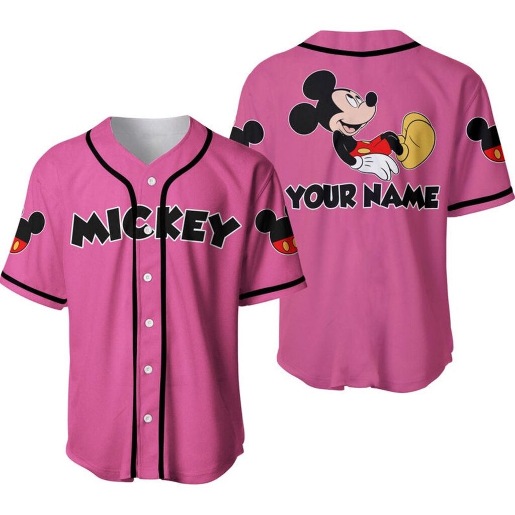 Personalized Chilling Mickey Mouse Disney All Over Print Baseball Jersey – Pink Personalized Chilling Mickey Mouse Disney All Over Print Baseball Jersey – Pink