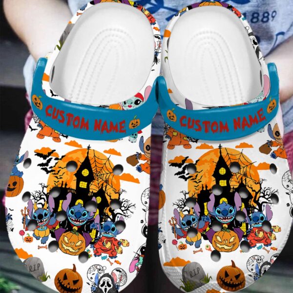 Personalized Halloween Funny Stitch Unisex Clogs Shoes, Unique Footwear For Spooky Holiday