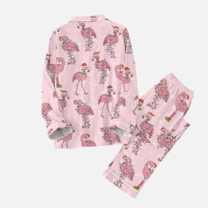 Santa Flamingo Christmas Lights Pajamas Set