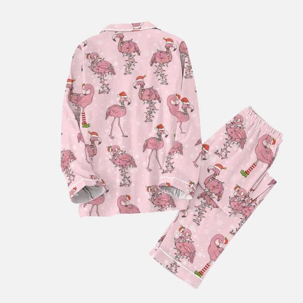 Santa Flamingo Christmas Lights Pajamas Set
