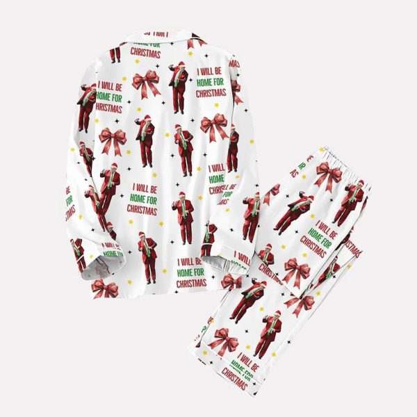 Santa Trump Dance 2024 Coquette Bow I Will Be Home For Christmas Pajamas Set