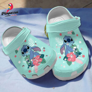 Special Design Disney Stitch And Cute Frog Floral Mint Color Clogs