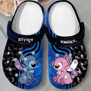 Special Sweet Couple Stitch & Angel Black Clogs