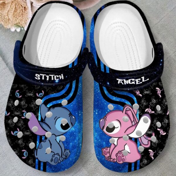 Special Sweet Couple Stitch & Angel Black Clogs