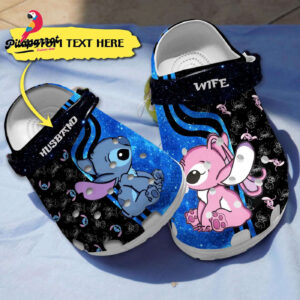 Special Sweet Couple Stitch & Angel Black Custom Name Clogs