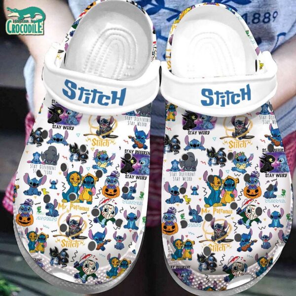 Stitch And Funny Friends White Clogs For Kids & Adults