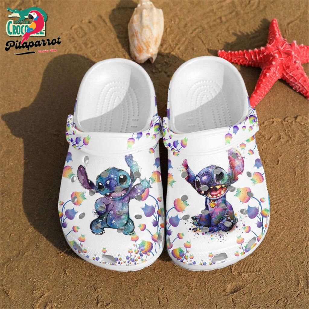 Stitch And Little Bell Flowe Watercolor Clogs For Kids & Adults Stitch And Little Bell Flowe Watercolor Clogs For Kids & Adults