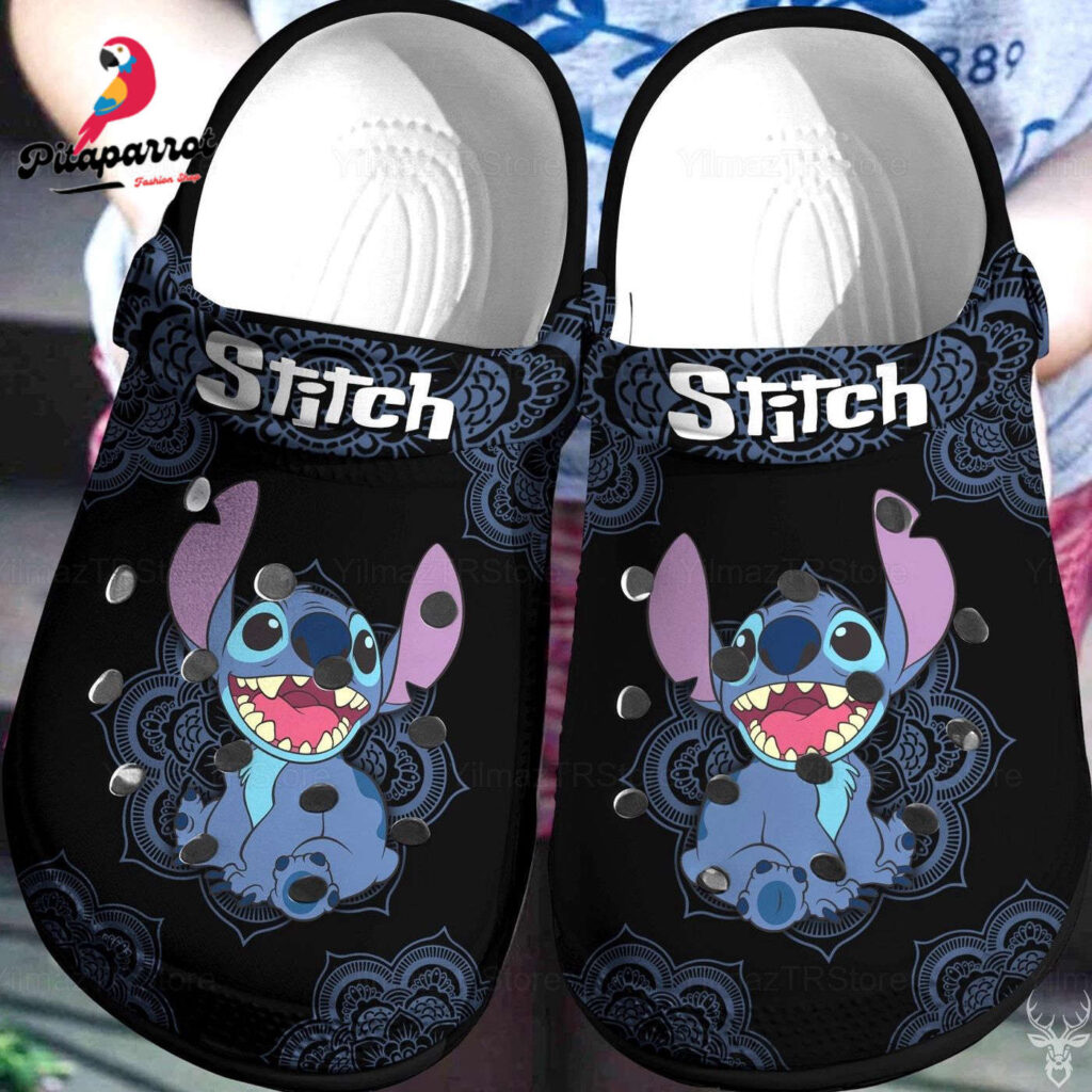 Stitch And Mandala Pattern Black Clogs For Kids & Adults Stitch And Mandala Pattern Black Clogs For Kids & Adults
