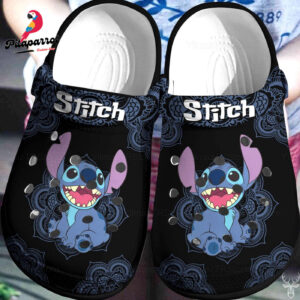 Stitch And Mandala Pattern Black Clogs For Kids & Adults