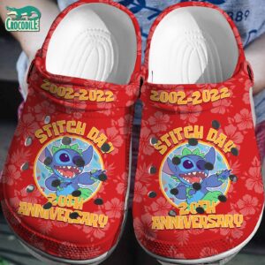 Stitch Day Anniversary Red With Flower Clogs For Kids & Adults