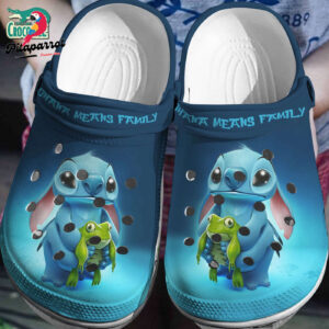 Stitch Hug Green Frog Blue Clogs For Kids & Adults