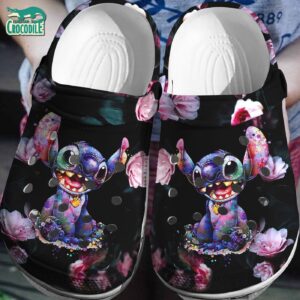 Watercolor Stitch And Cherry Blossom Dark Night Clogs For Kids & Adults