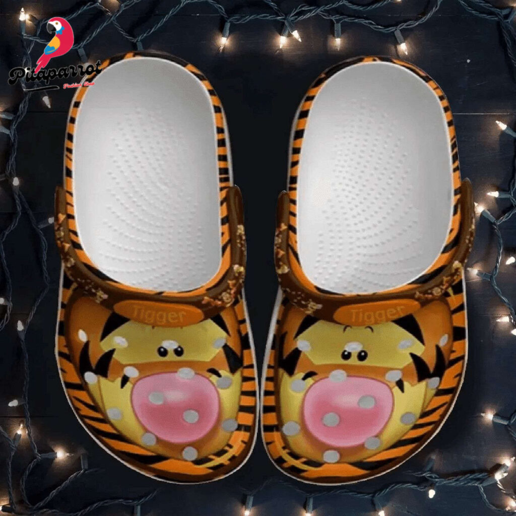 Get Playful with Winnie The Pooh Tigger Pattern Clogs – Orange & Yellow Classic Shoes Get Playful with Winnie The Pooh Tigger Pattern Clogs – Orange & Yellow Classic Shoes