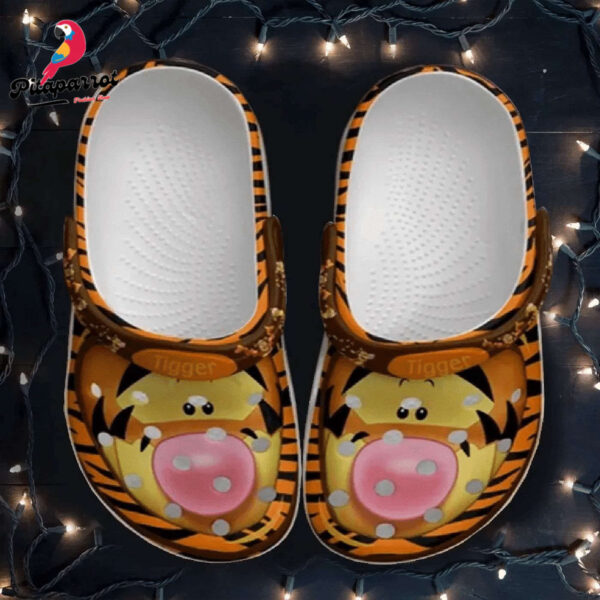 Get Playful with Winnie The Pooh Tigger Pattern Clogs – Orange & Yellow Classic Shoes