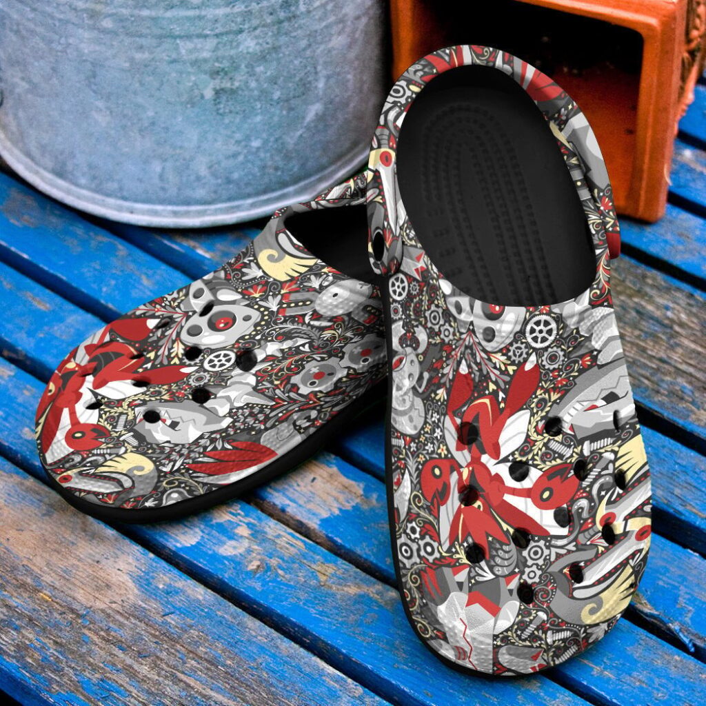 Pokemon Steel Anime PatternCrocs-Shoes Classic Clogs Shoes In Red Gray Pokemon Steel Anime PatternCrocs-Shoes Classic Clogs Shoes In Red Gray