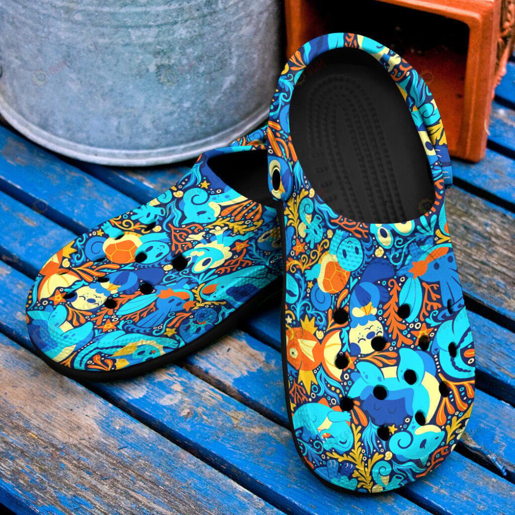 Pokemon Water Anime PatternCrocs-Shoes Classic Clogs Shoes In Blue Orange Pokemon Water Anime PatternCrocs-Shoes Classic Clogs Shoes In Blue Orange