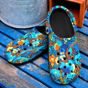 Pokemon Water Anime PatternCrocs-Shoes Classic Clogs Shoes In Blue Orange