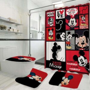 Mickey Mouse Bathroom Set: Shower Curtain Toilet Seat Cover & Rugs - G95