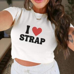 I Heart Strap Lesbian Y2K Baby Tee Lesbian Pride Shirt Sapphic WLW Clothing