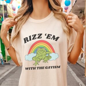 Rizz Em With The Gayism LGBT Pride Festival Shirt - LGBTQ Unisex Tee with WLW Sapphic Pansexual and Trans Designs